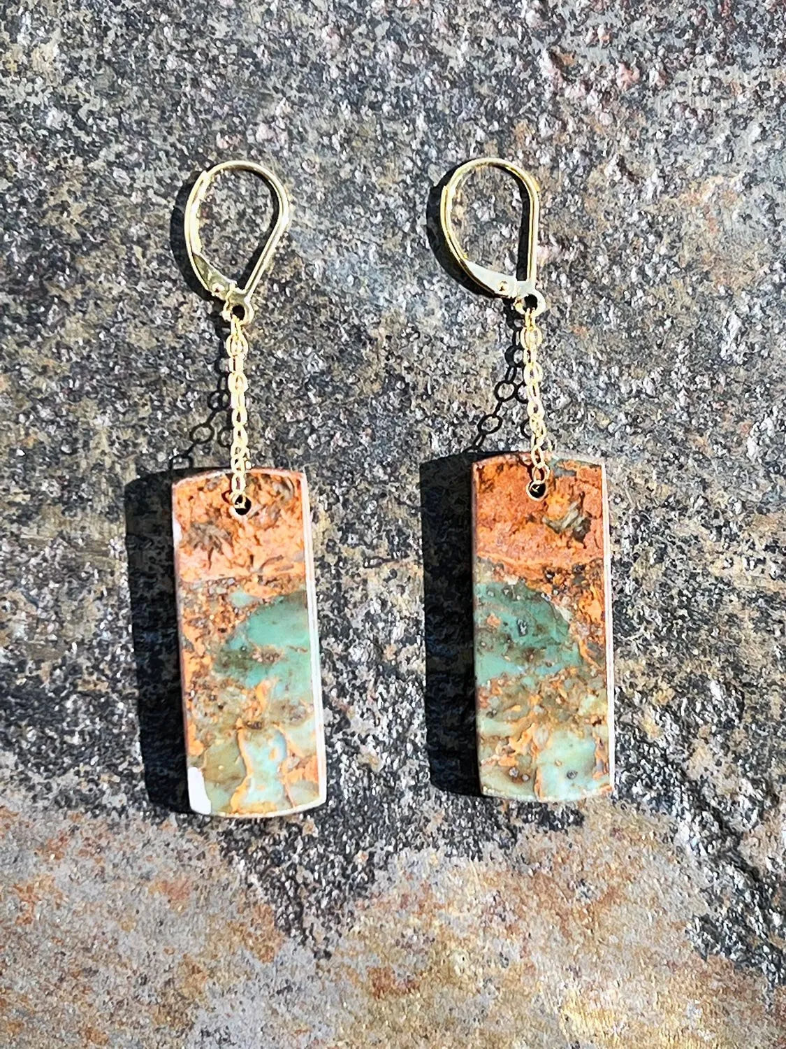 XAVIER Earrings In Green Opal Elongated Rectangular Shaped