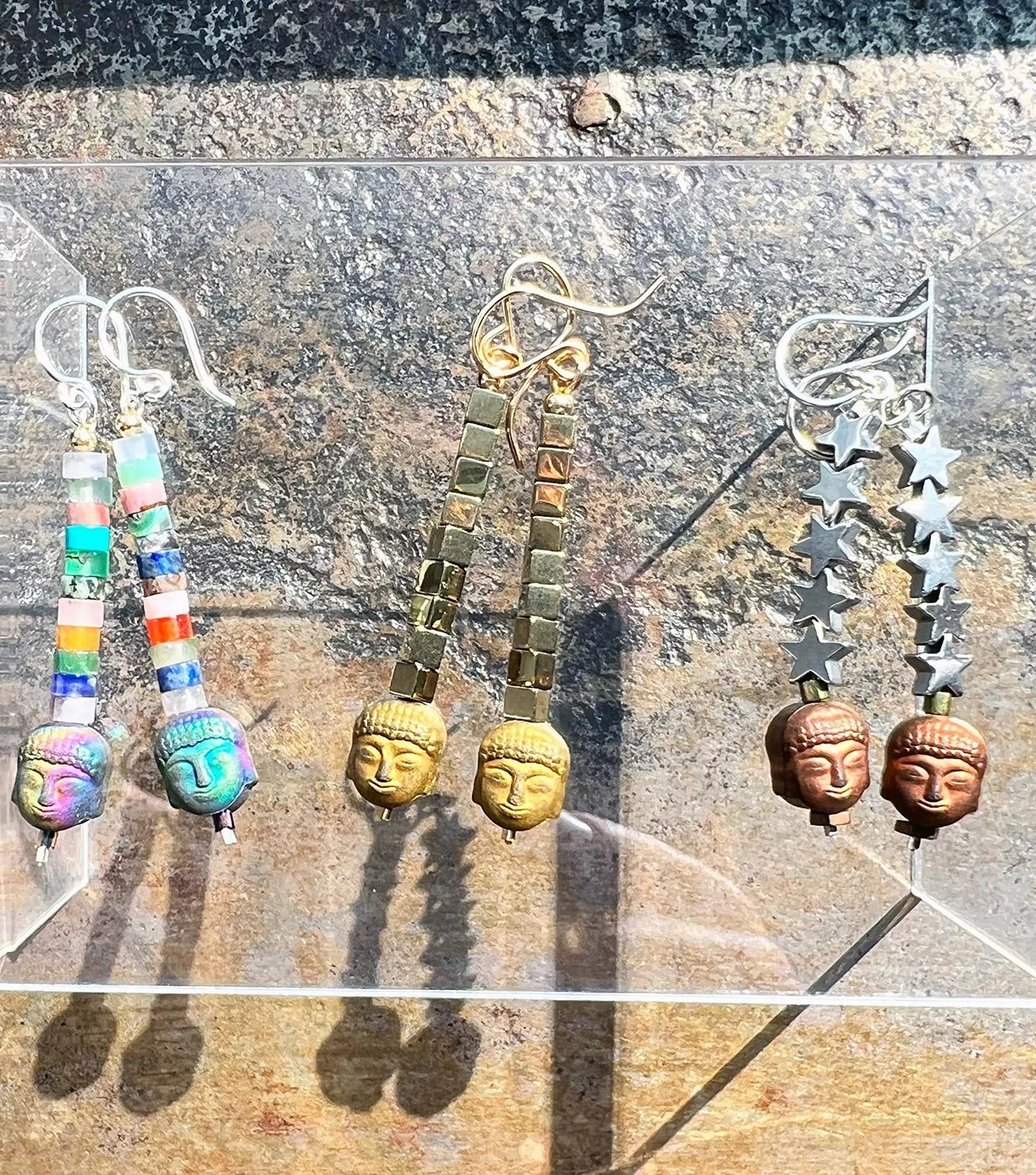 ZEN Buddha Hematite Charm & Gemstone Earrings