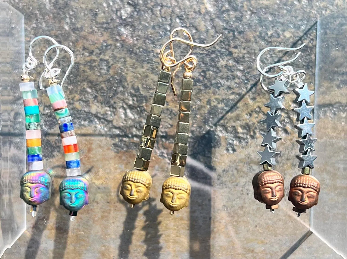 ZEN Buddha Hematite Charm & Gemstone Earrings