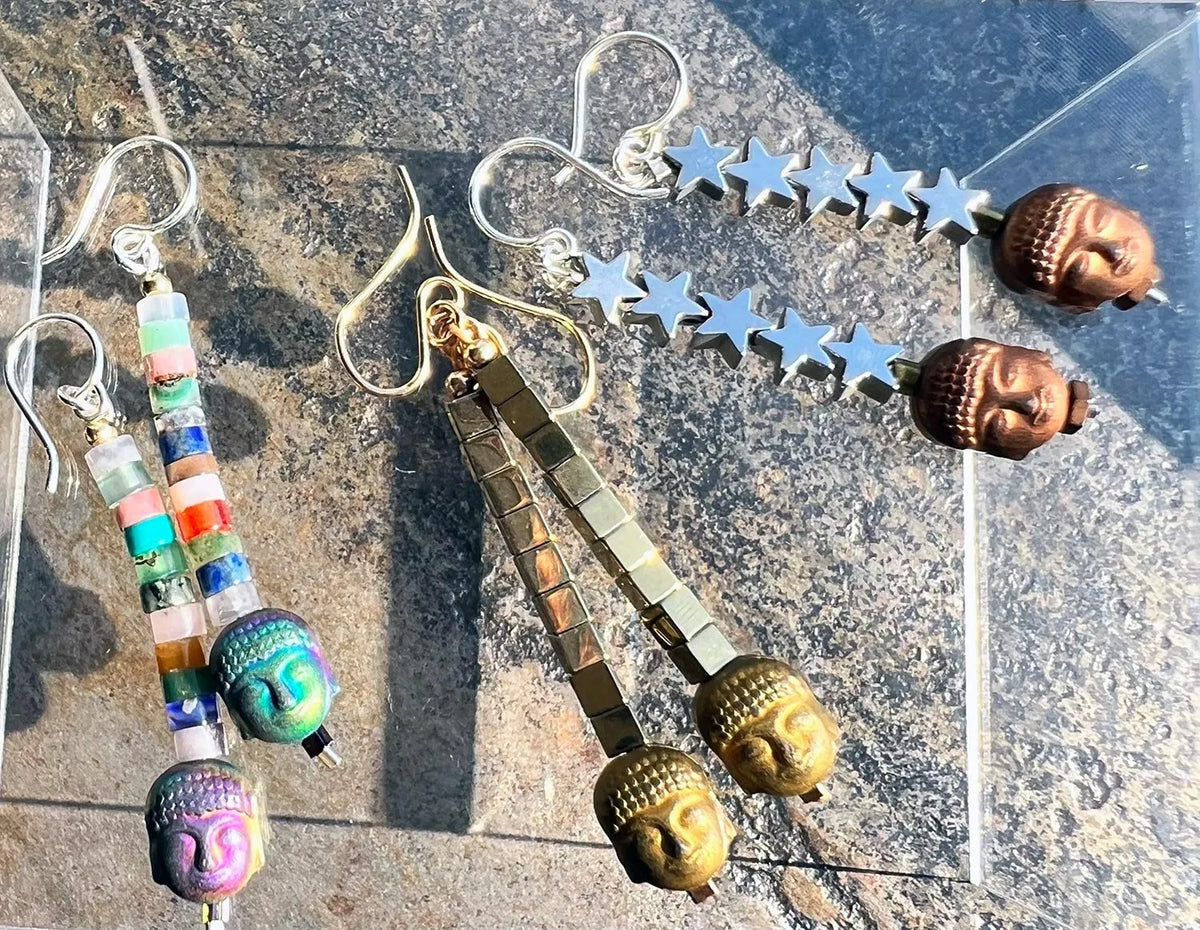 ZEN Buddha Hematite Charm & Gemstone Earrings