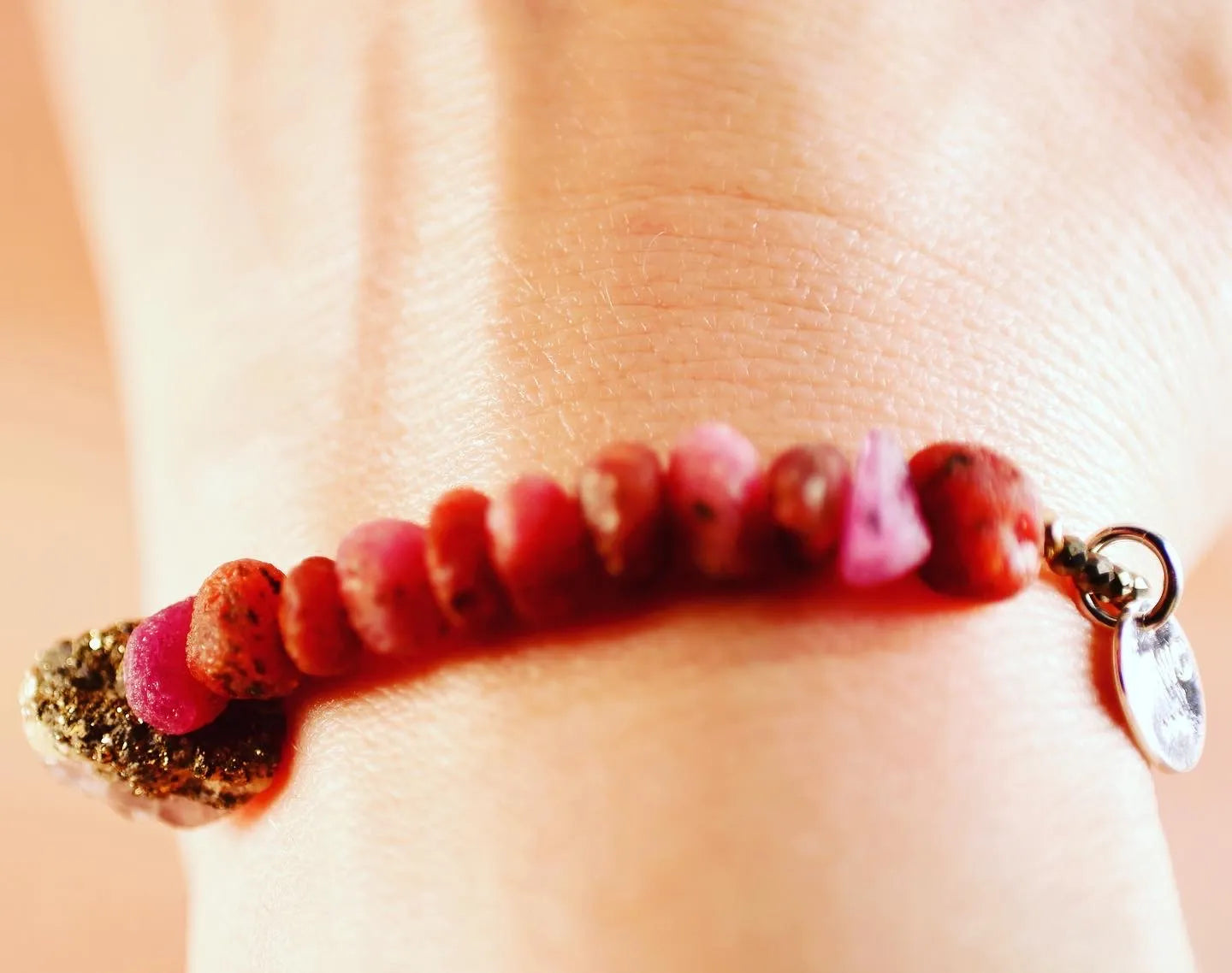 ZOE Bracelet Pink or Multi Sapphire Pyrite Boho Barbiecore Gift