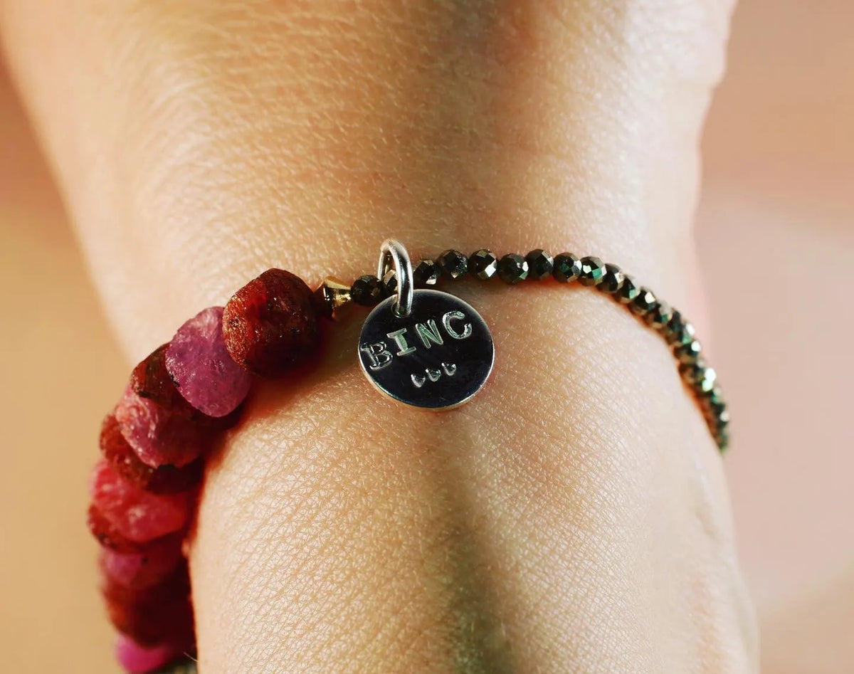 ZOE Bracelet Pink or Multi Sapphire Pyrite Boho Barbiecore Gift