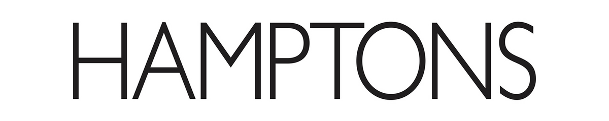 Logo for *HAMPTONS* magazine, featuring a clean, all-caps sans-serif typeface with sleek, modern lines that reflect luxury, leisure, and contemporary coastal style.