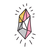 A faceted gem icon outlined in black with radiant shards of pink, white, gray, and gold glitter. Surrounded by energetic black lines, it sparkles with personality—combining glamour and whimsy in a chic, modern style.